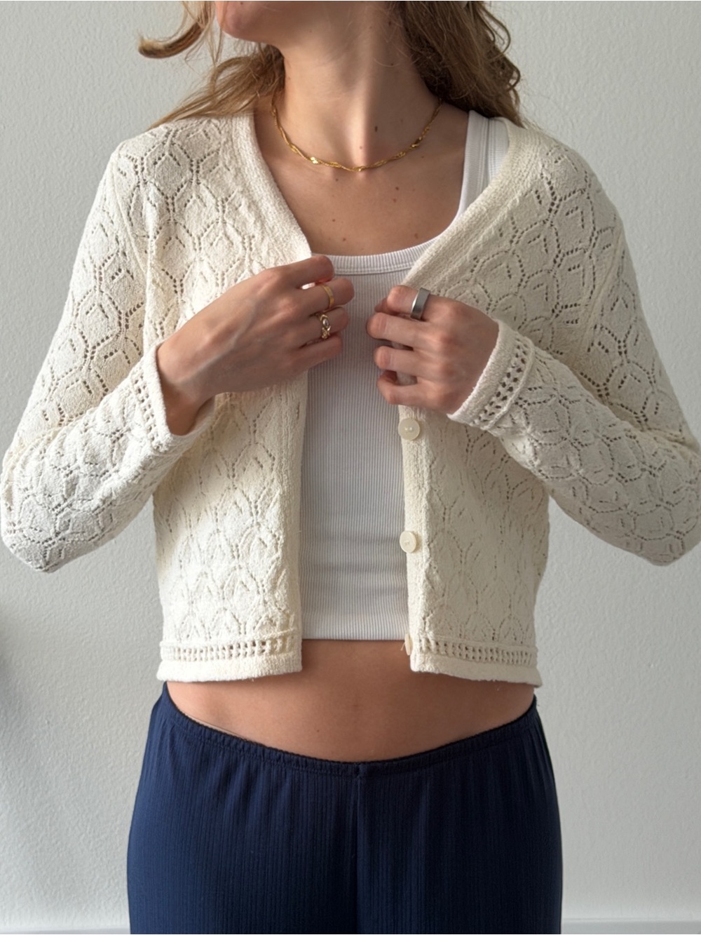 Women’s Cream Lace-Knit Cropped Cardigan